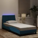 Cadru de pat cu lumini LED, albastru, 90x190 cm, catifea GartenMobel Dekor
