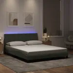 Cadru de pat cu lumini LED, gri deschis, 160x200 cm, catifea GartenMobel Dekor
