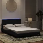 Cadru de pat cu lumini LED, negru, 140x190 cm, catifea GartenMobel Dekor