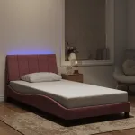 Cadru de pat cu lumini LED, roz, 100x200 cm, catifea GartenMobel Dekor
