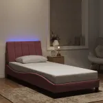 Cadru de pat cu lumini LED, roz, 90x190 cm, catifea GartenMobel Dekor
