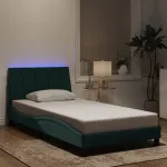 Cadru de pat cu lumini LED, verde închis, 100x200 cm, catifea GartenMobel Dekor