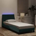 Cadru de pat cu lumini LED, verde închis, 90x200 cm, catifea GartenMobel Dekor