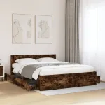 Cadru de pat cu tăblie stejar fumuriu 160x200 cm lemn prelucrat GartenMobel Dekor