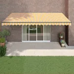 Copertină retractabilă, galben/alb, 5x3 m, textil/aluminiu GartenMobel Dekor
