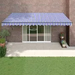 Copertină retractabilă albastru/alb, 5x3 m, textil/aluminiu GartenMobel Dekor