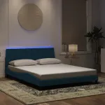 Cadru de pat cu lumini LED, albastru, 160x200 cm, catifea GartenMobel Dekor