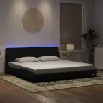 Cadru de pat cu lumini LED, negru, 200x200 cm, catifea GartenMobel Dekor