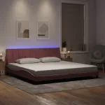 Cadru de pat cu lumini LED, roz, 200x200 cm, catifea GartenMobel Dekor