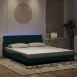 Cadru de pat cu lumini LED, verde închis, 180x200 cm, catifea GartenMobel Dekor