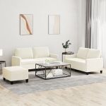 Set de canapele cu perne, 3 piese, crem, catifea GartenMobel Dekor