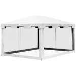 Pavilion/foisor pentru gradina/terasa, cadru metalic, cu plasa de tantari, alb si negru, 3.95x2.95x2.55 m GartenVIP DiyLine
