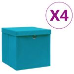 Cutii depozitare cu capace, 4 buc., albastru, 28x28x28 cm GartenMobel Dekor