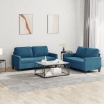 Set de canapele cu perne, 2 piese, albastru, catifea GartenMobel Dekor