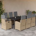 Set de masă pentru grădină, 9 piese, cu perne, bej, poliratan GartenMobel Dekor