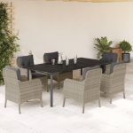 Set mobilier de grădină cu perne, 7 piese gri deschis poliratan GartenMobel Dekor