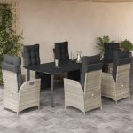 Set mobilier de grădină cu perne, 7 piese gri deschis poliratan GartenMobel Dekor