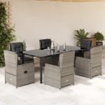 Set mobilier de grădină cu perne, 7 piese gri deschis poliratan GartenMobel Dekor