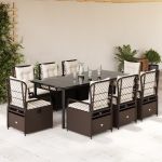 Set mobilier de grădină cu perne, 9 piese, maro, poliratan GartenMobel Dekor