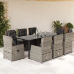 Set mobilier grădină cu perne, 9 piese, gri deschis, poliratan GartenMobel Dekor
