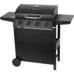 Gratar gradina, grill dreptunghiular, cu gaz, 4 arzatoare, cu roti, capac, rafturi, BBQ Malaga GartenVIP DiyLine