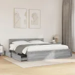 Cadru de pat cu tăblie gri sonoma 200x200 cm lemn prelucrat GartenMobel Dekor