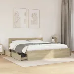 Cadru de pat cu tăblie stejar sonoma 200x200 cm lemn prelucrat GartenMobel Dekor