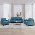 Set de canapele cu perne, 3 piese, albastru, catifea GartenMobel Dekor