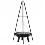Gratar de gradina cu carbuni, grill rotund, trepied ajustabil, 64.5x64.5x150 cm, Chomik GartenVIP DiyLine