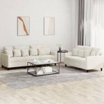 Set de canapele cu perne, 2 piese, crem, catifea GartenMobel Dekor