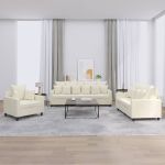 Set de canapele cu perne, 3 piese, crem, catifea GartenMobel Dekor