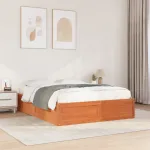 Cadru de pat fără saltea, maro ceruit 150x200 cm lemn masiv pin GartenMobel Dekor
