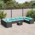 Set mobilier de grădină cu perne, 11 piese, negru, poliratan GartenMobel Dekor