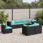 Set mobilier de grădină cu perne, 8 piese, negru, poliratan GartenMobel Dekor