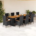 Set mobilier de grădină cu perne, 9 piese, negru, poliratan GartenMobel Dekor