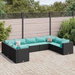 Set mobilier de grădină cu perne, 9 piese, negru, poliratan GartenMobel Dekor