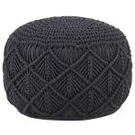 Taburet puf macrame lucrat manual, antracit, 45x30 cm, bumbac GartenMobel Dekor
