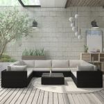Set mobilier de grădină cu perne, 9 piese, negru, poliratan GartenMobel Dekor