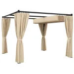 Pergola pentru gradina/terasa, retractabila, cu perdele, cadru metalic, negru si bej, 3x3x2.27 m GartenVIP DiyLine