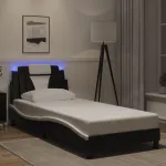 Cadru de pat cu lumini LED negru/alb 90x200 cm piele ecologică GartenMobel Dekor