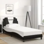 Cadru de pat cu tăblie, negru și alb, 90x200 cm piele ecologică GartenMobel Dekor