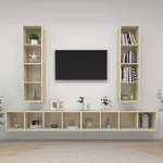 Dulapuri TV suspendate 4 buc, stejar sonoma, lemn prelucrat GartenMobel Dekor