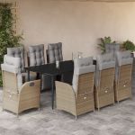 Set de masă pentru grădină, 9 piese, cu perne, bej, poliratan GartenMobel Dekor