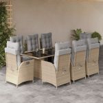 Set de masă pentru grădină, 9 piese, cu perne, bej, poliratan GartenMobel Dekor