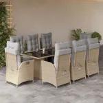 Set de masă pentru grădină, 9 piese, cu perne, bej, poliratan GartenMobel Dekor