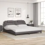 Cadru de pat cu tăblie, gri, 200x200 cm, piele ecologică GartenMobel Dekor