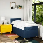 Pat box spring cu saltea, albastru, 80x200 cm, textil GartenMobel Dekor