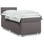 Pat box spring cu saltea, gri, 80x200 cm, piele ecologică GartenMobel Dekor
