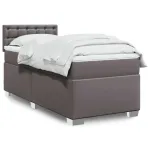 Pat box spring cu saltea, gri, 80x200 cm, piele ecologică GartenMobel Dekor