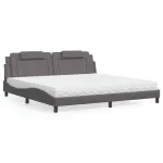 Pat cu saltea, gri, 200x200 cm, piele ecologică GartenMobel Dekor